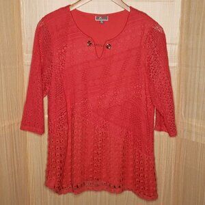 JM Collection Womens Salmon Pink 3/4 Sleeve Lacey Lined Tunic XL